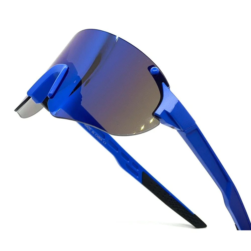 Blue Shield Wrap Sunglasses Mirrored Lens Sporty Women Performance Shades Lentes